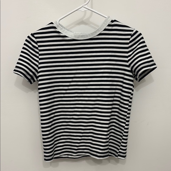 Zara Black and White Fitted Ribbed T-Shirt - Picture 1 of 2